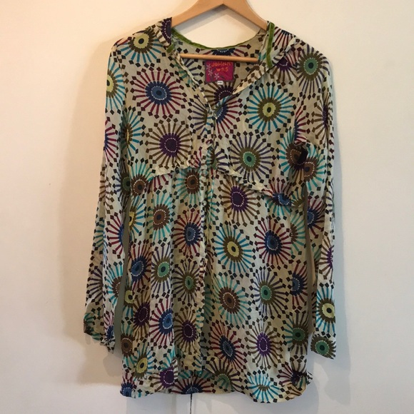 Johnny Was Tops - Johnny Was JWLA Floral Button Up Belted Top Hood